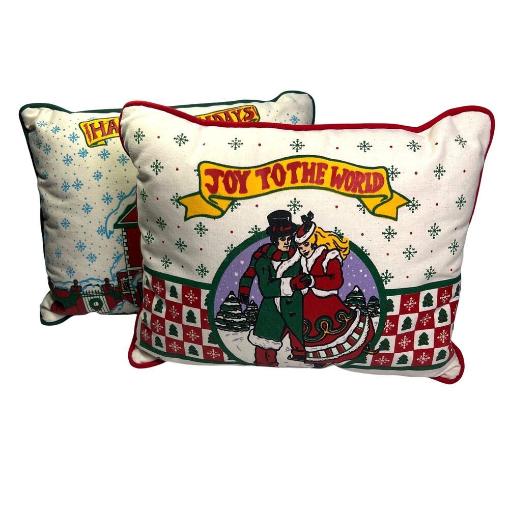 Vintage 80s Macys Christmas Throw Pillows Holiday Home Decor Kitsch Gift